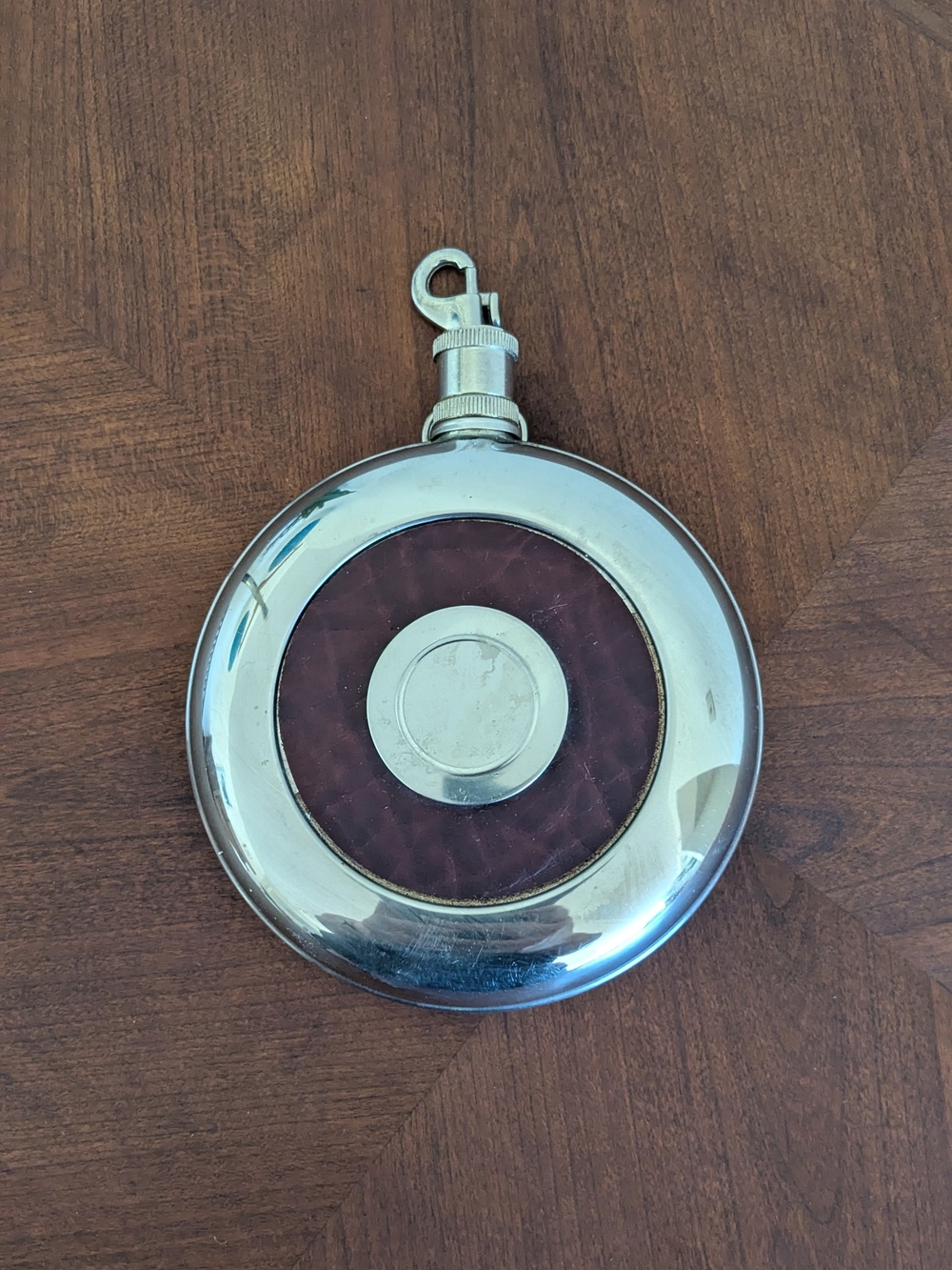 Vintage Pocket Flask with Leather Detail and Mini Cup